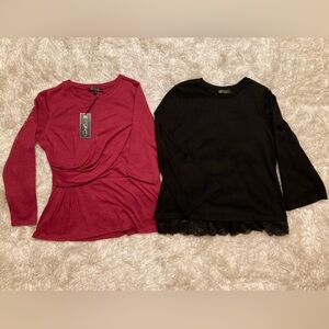 2 for 1 Diane Gilman Bundle Berry Twisted Front & Black Lace Bell  Peplum Style